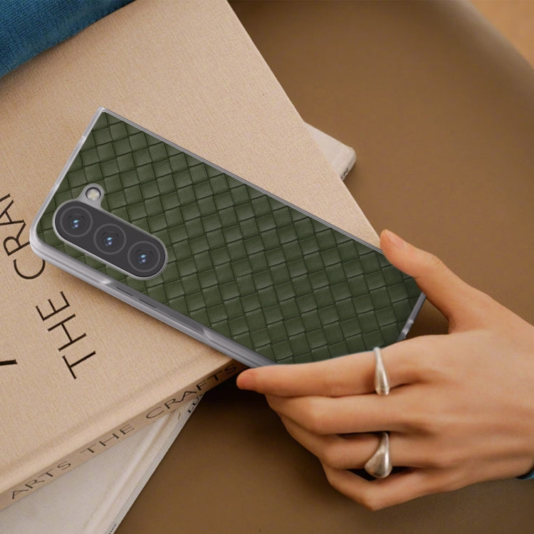 For Samsung Galaxy Z Fold5 5G Woven Texture Frosted Translucent Frame PU Phone Case