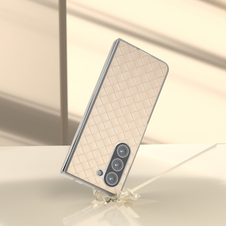 For Samsung Galaxy Z Fold5 5G Woven Texture Frosted Translucent Frame PU Phone Case
