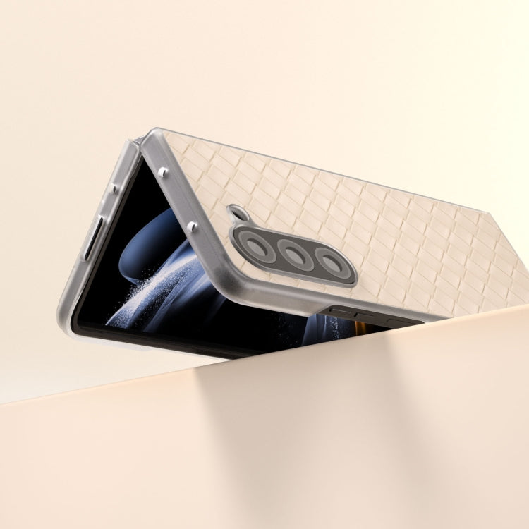 For Samsung Galaxy Z Fold5 5G Woven Texture Frosted Translucent Frame PU Phone Case