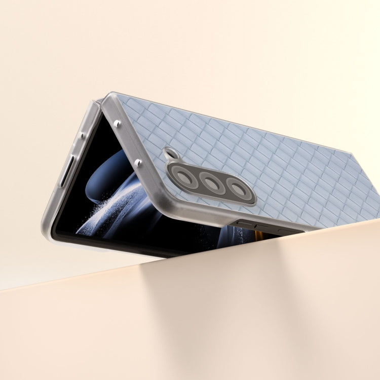 For Samsung Galaxy Z Fold5 5G Woven Texture Frosted Translucent Frame PU Phone Case