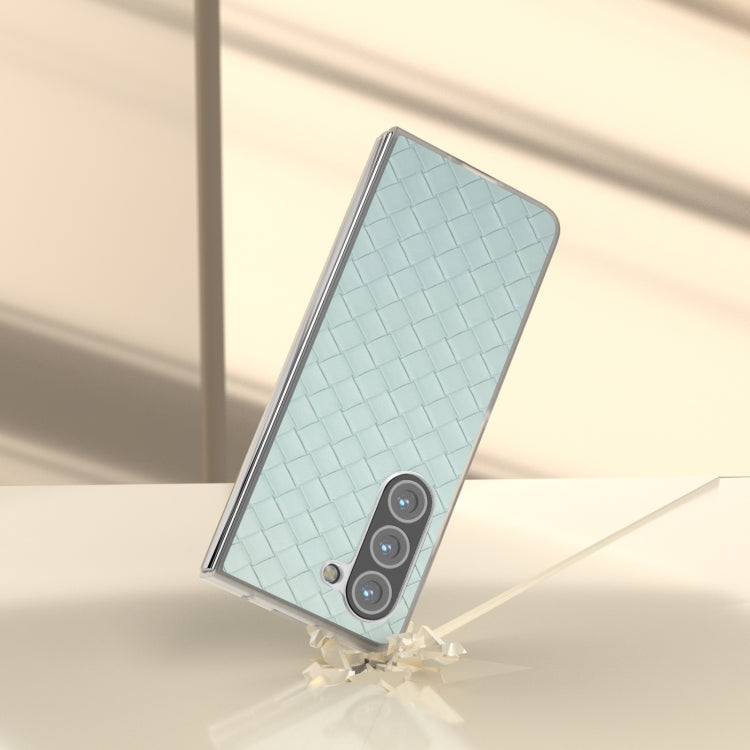 For Samsung Galaxy Z Fold5 5G Woven Texture Frosted Translucent Frame PU Phone Case