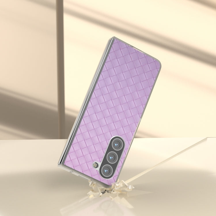 For Samsung Galaxy Z Fold5 5G Woven Texture Frosted Translucent Frame PU Phone Case