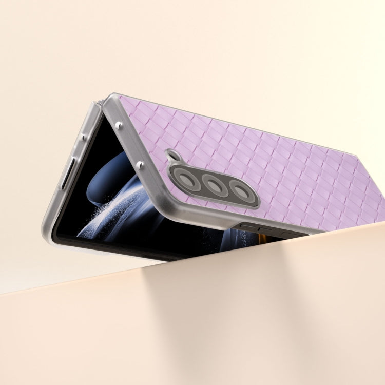 For Samsung Galaxy Z Fold5 5G Woven Texture Frosted Translucent Frame PU Phone Case