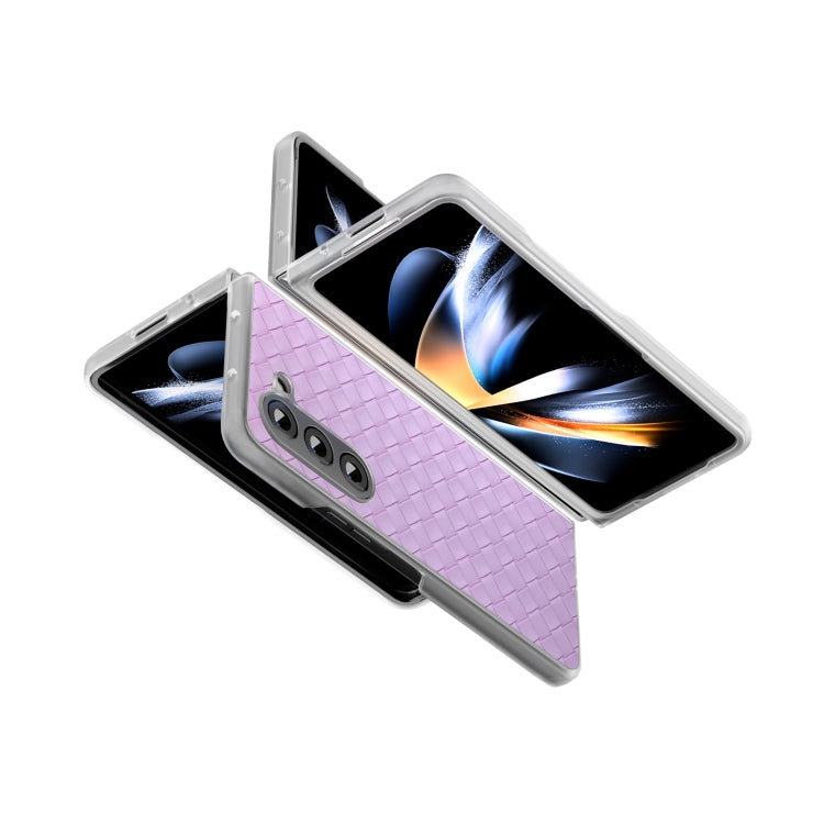 For Samsung Galaxy Z Fold5 5G Woven Texture Frosted Translucent Frame PU Phone Case