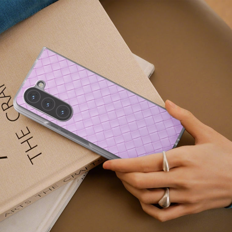 For Samsung Galaxy Z Fold5 5G Woven Texture Frosted Translucent Frame PU Phone Case