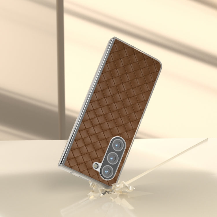 For Samsung Galaxy Z Fold5 5G Woven Texture Frosted Translucent Frame PU Phone Case