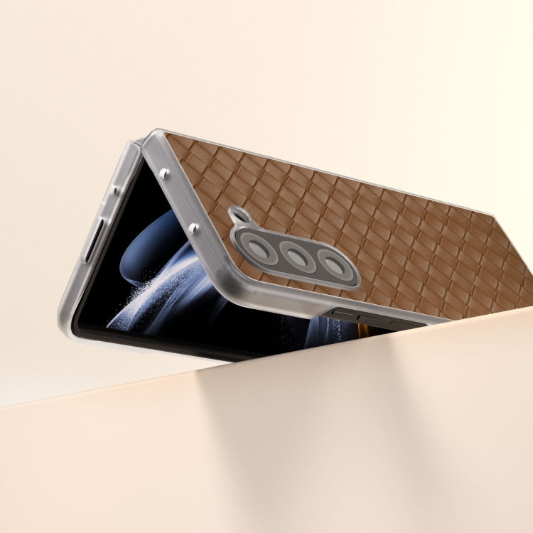 For Samsung Galaxy Z Fold5 5G Woven Texture Frosted Translucent Frame PU Phone Case