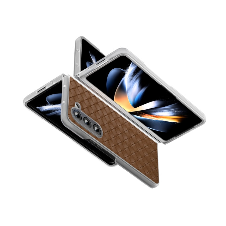 For Samsung Galaxy Z Fold5 5G Woven Texture Frosted Translucent Frame PU Phone Case