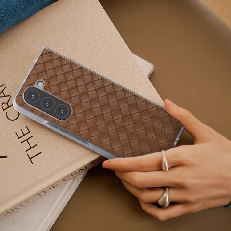 For Samsung Galaxy Z Fold5 5G Woven Texture Frosted Translucent Frame PU Phone Case