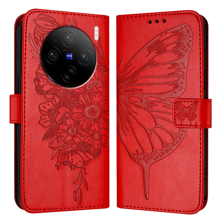 For vivo X100 Embossed Butterfly Leather Phone Case