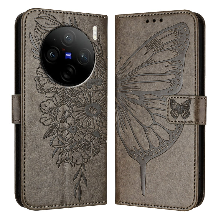 For vivo X100 Embossed Butterfly Leather Phone Case