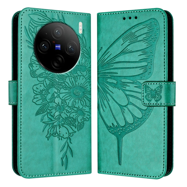For vivo X100 Embossed Butterfly Leather Phone Case