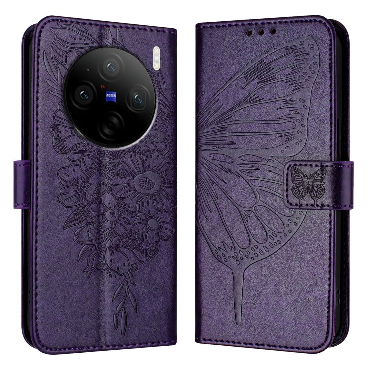 For vivo X100 Embossed Butterfly Leather Phone Case