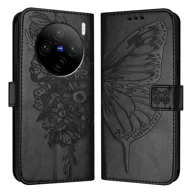 For vivo X100 Pro Embossed Butterfly Leather Phone Case