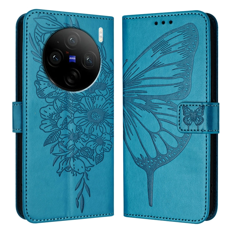 For vivo X100 Pro Embossed Butterfly Leather Phone Case