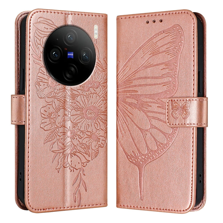 For vivo X100 Pro Embossed Butterfly Leather Phone Case