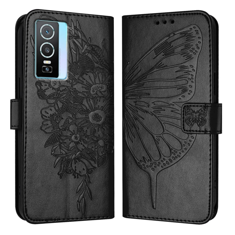 For vivo Y76 5G Embossed Butterfly Leather Phone Case