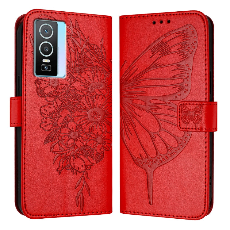 For vivo Y76 5G Embossed Butterfly Leather Phone Case