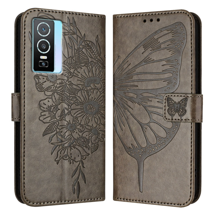 For vivo Y76 5G Embossed Butterfly Leather Phone Case