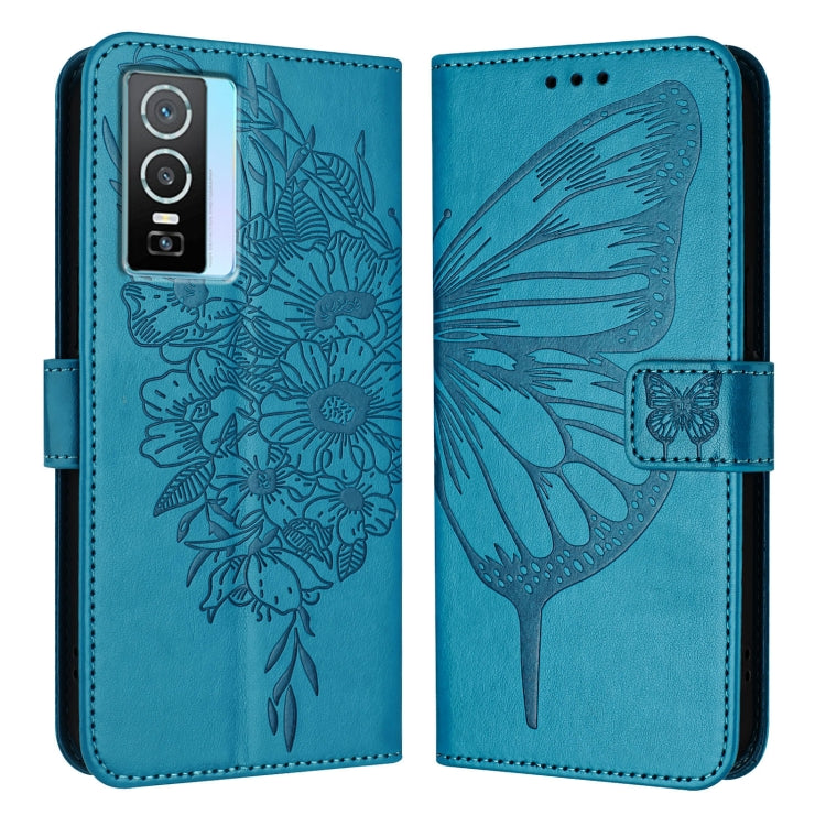 For vivo Y76 5G Embossed Butterfly Leather Phone Case