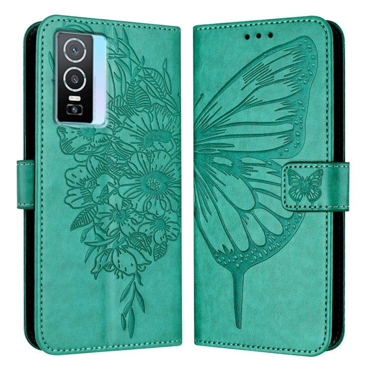 For vivo Y76 5G Embossed Butterfly Leather Phone Case