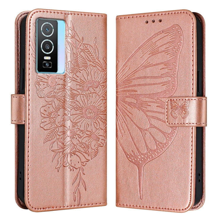 For vivo Y76 5G Embossed Butterfly Leather Phone Case