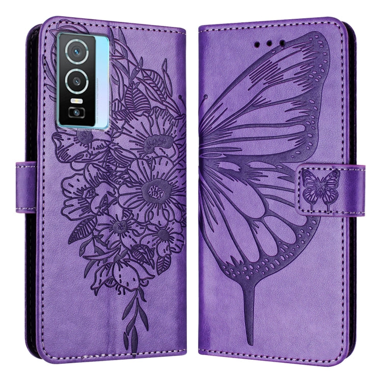 For vivo Y76 5G Embossed Butterfly Leather Phone Case