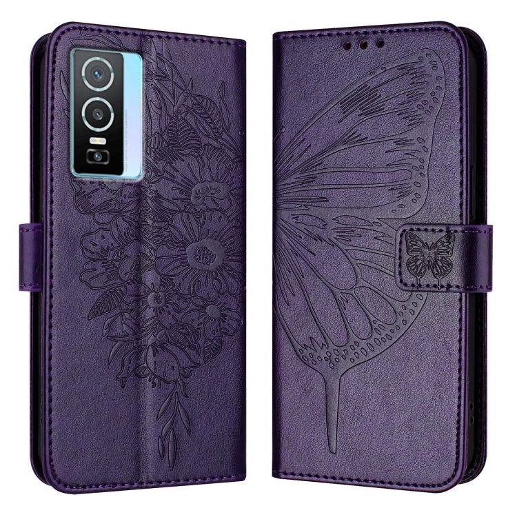 For vivo Y76 5G Embossed Butterfly Leather Phone Case
