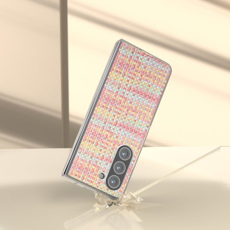 For Samsung Galaxy Z Fold5 5G Colorful Rhombic Texture Frosted Translucent Frame PU Phone Case