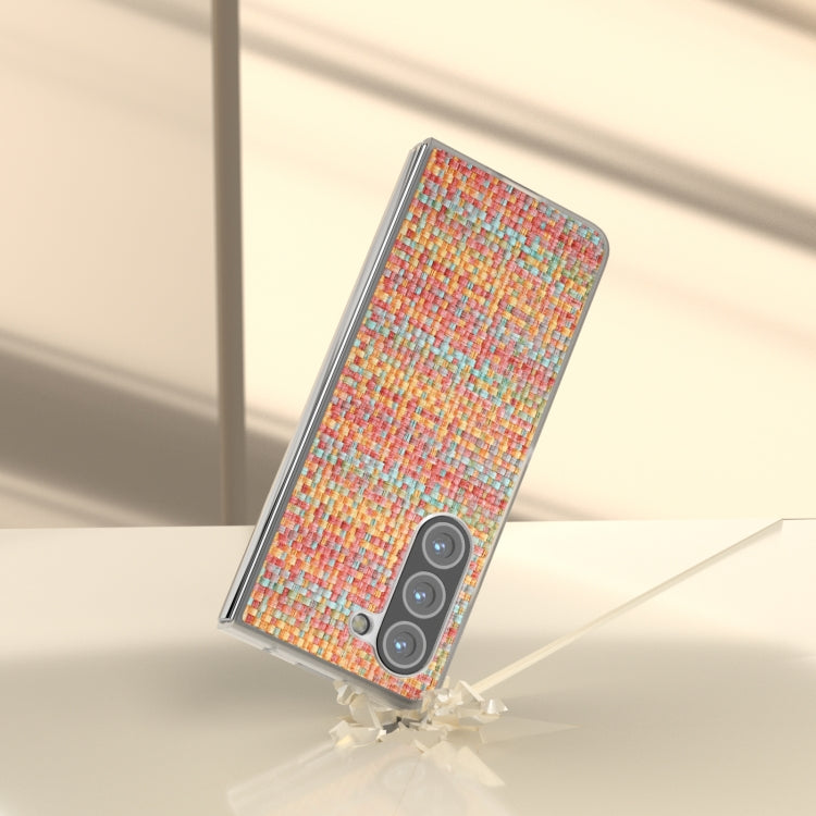 For Samsung Galaxy Z Fold5 5G Colorful Rhombic Texture Frosted Translucent Frame PU Phone Case