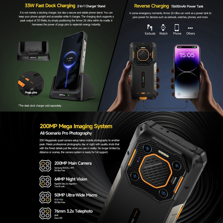 [HK Warehouse] Ulefone Armor 26 Ultra Rugged Phone, 12GB+512GB, 6.78 inch Android 13 MediaTek Dimensity 8020 Octa Core, Network: 5G, NFC - Black