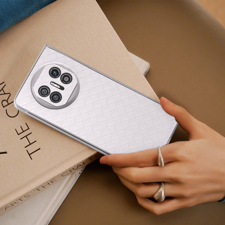For Huawei Mate X5 Woven Texture Frosted Translucent Frame PU Phone Case