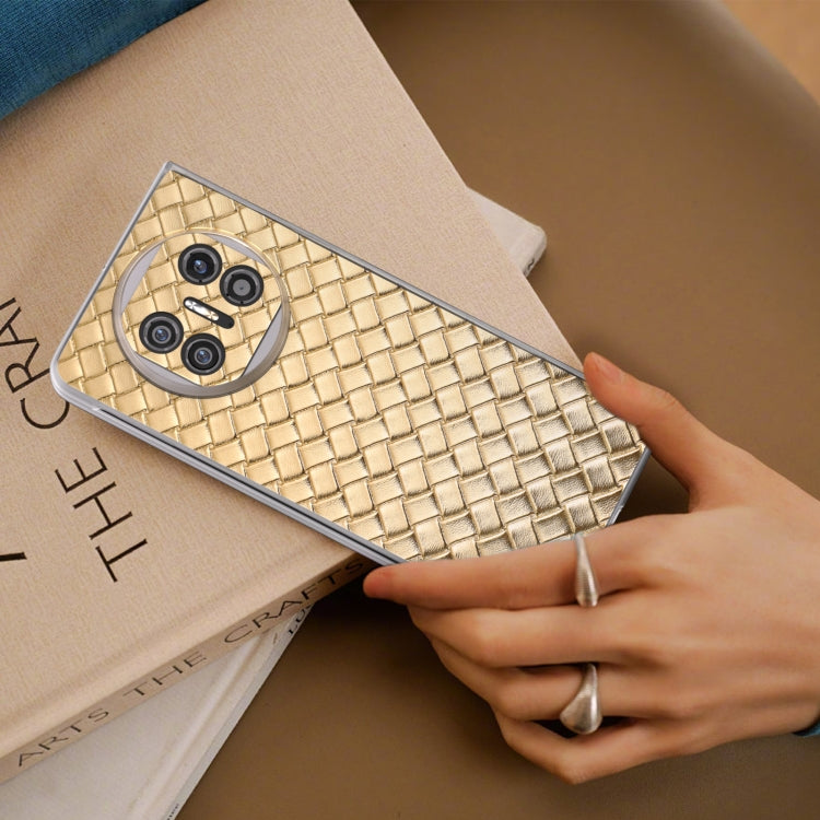 For Huawei Mate X5 Woven Texture Frosted Translucent Frame PU Phone Case