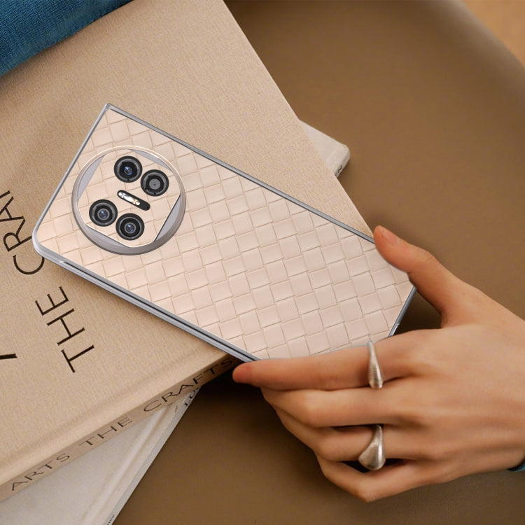 For Huawei Mate X5 Woven Texture Frosted Translucent Frame PU Phone Case