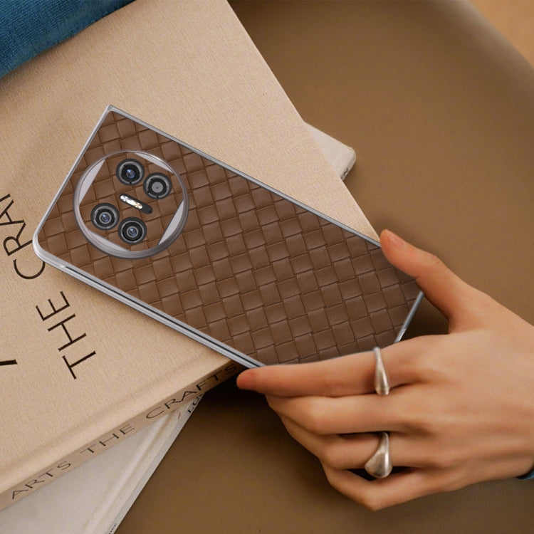 For Huawei Mate X5 Woven Texture Frosted Translucent Frame PU Phone Case