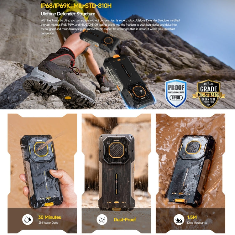 [HK Warehouse] Ulefone Armor 26 Ultra Walkie-Talkie Version Rugged Phone, 12GB+512GB, 6.78 inch Android 13 MediaTek Dimensity 8020 Octa Core, Network: 5G, NFC - Black