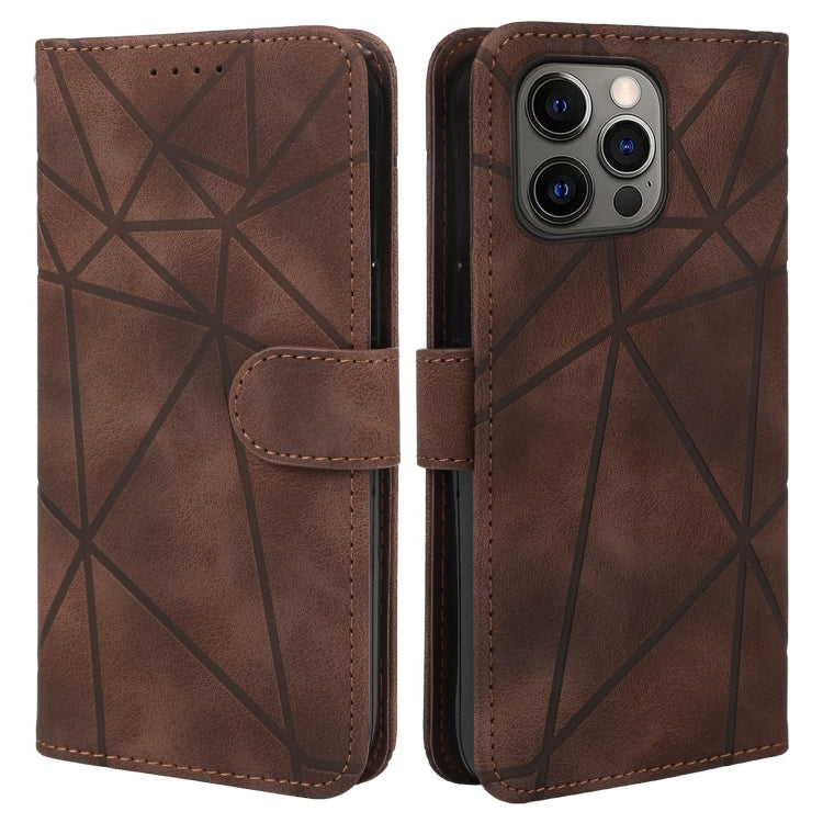For iPhone 15 Pro Max Skin Feel Geometric Lines Leather Phone Case