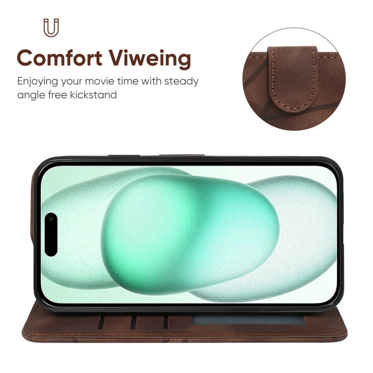 For iPhone 15 Plus Skin Feel Geometric Lines Leather Phone Case