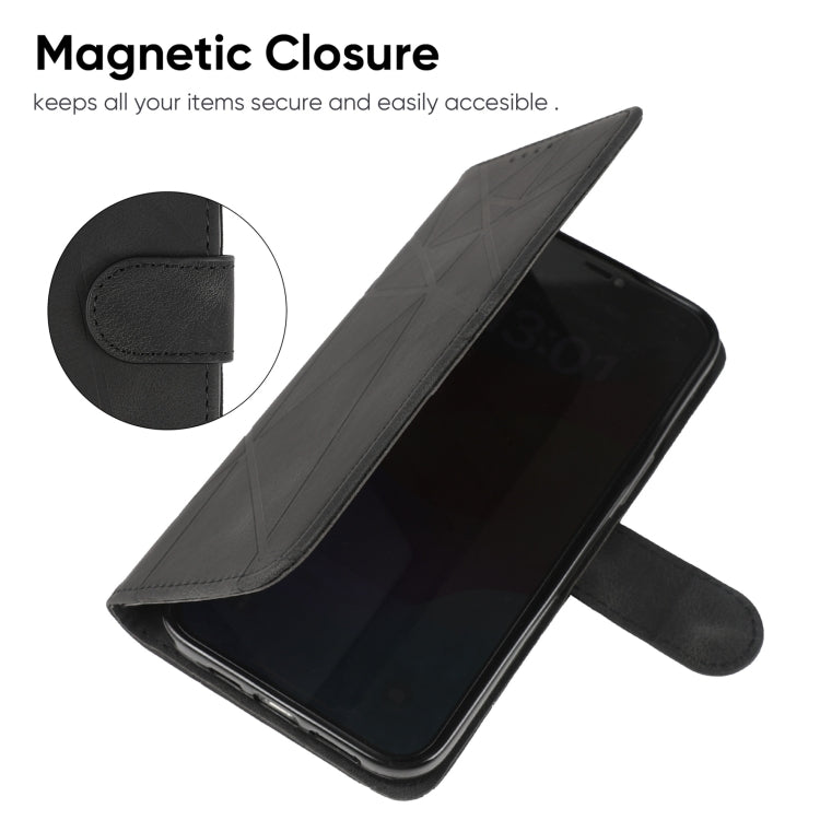 For iPhone 15 Skin Feel Geometric Lines Leather Phone Case