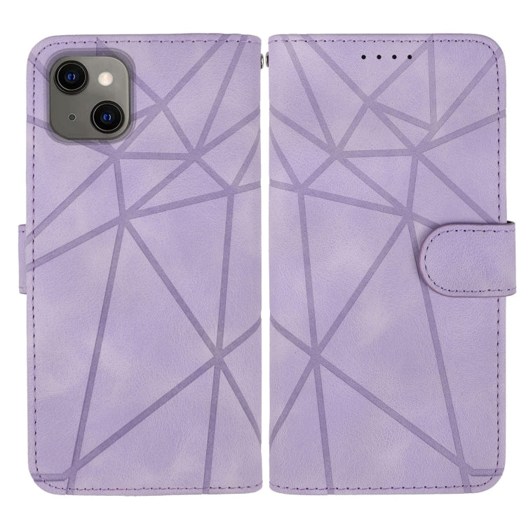 For iPhone 15 Skin Feel Geometric Lines Leather Phone Case