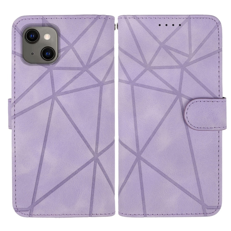 For iPhone 14 Skin Feel Geometric Lines Leather Phone Case