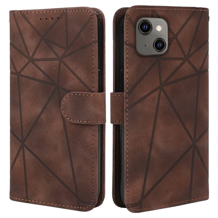 For iPhone 13 Skin Feel Geometric Lines Leather Phone Case