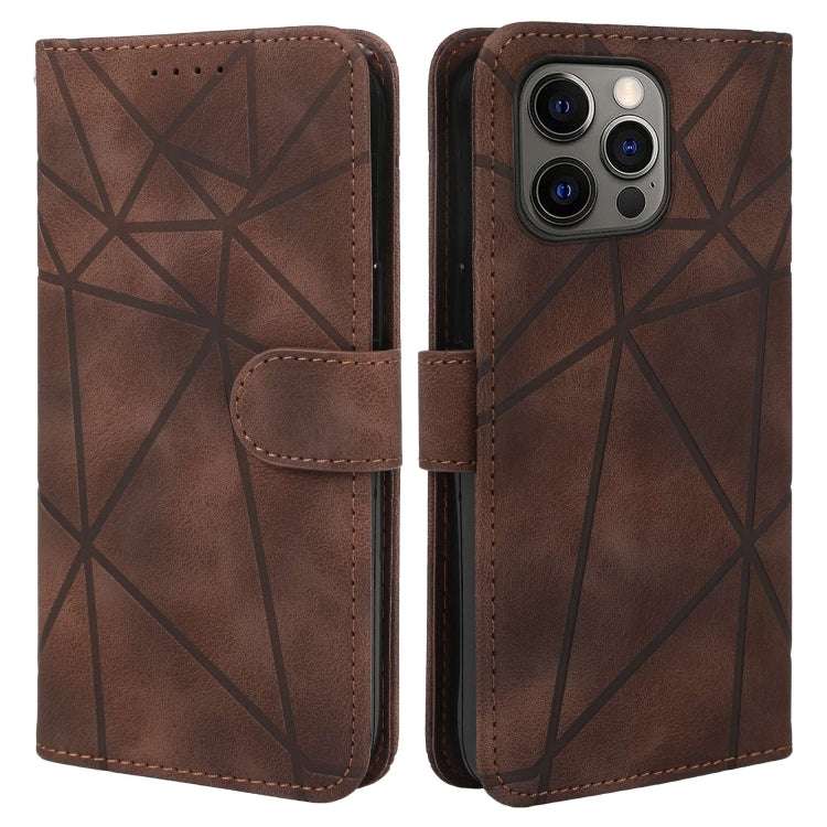 For iPhone 12 Pro Max Skin Feel Geometric Lines Leather Phone Case