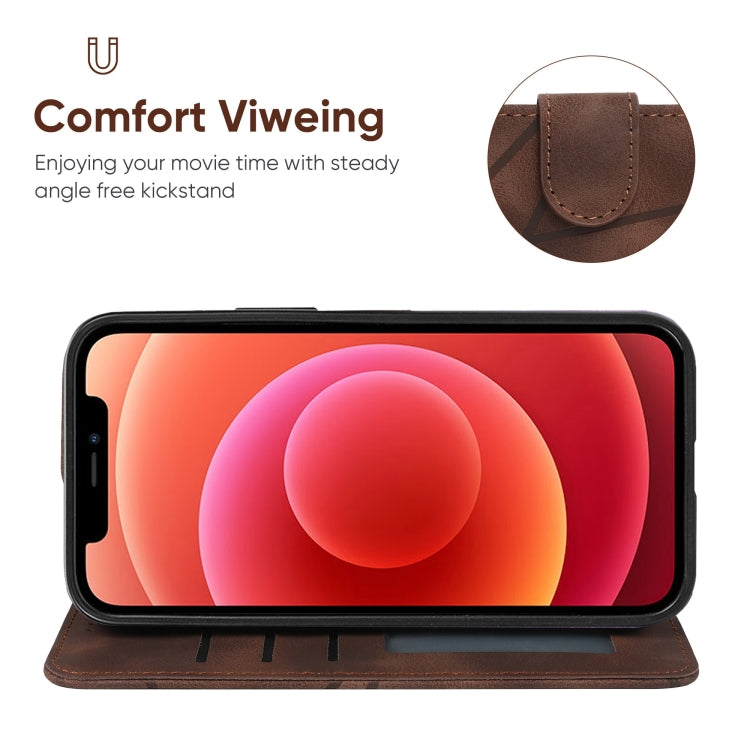 For iPhone 12 mini Skin Feel Geometric Lines Leather Phone Case
