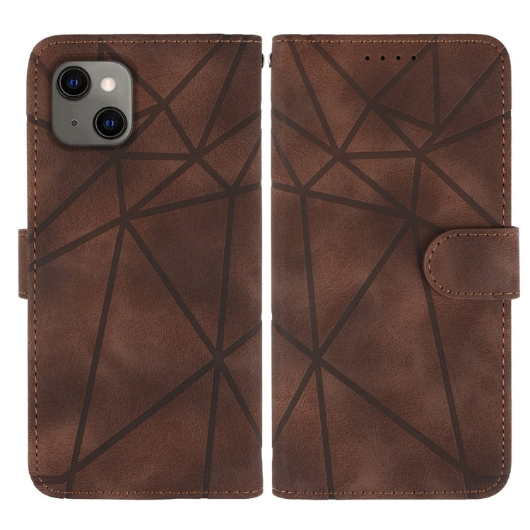 For iPhone 13 mini Skin Feel Geometric Lines Leather Phone Case