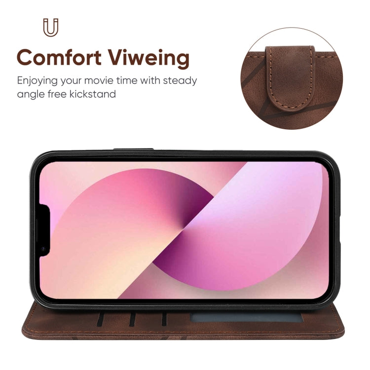 For iPhone 13 mini Skin Feel Geometric Lines Leather Phone Case