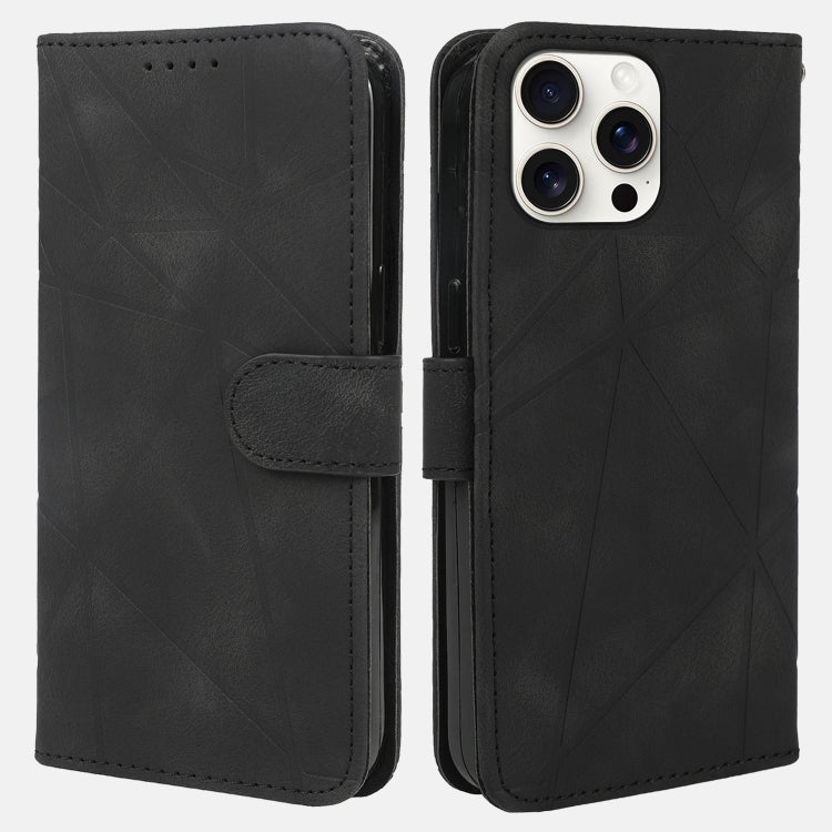For iPhone 16 Pro Max Skin Feel Geometric Lines Leather Phone Case