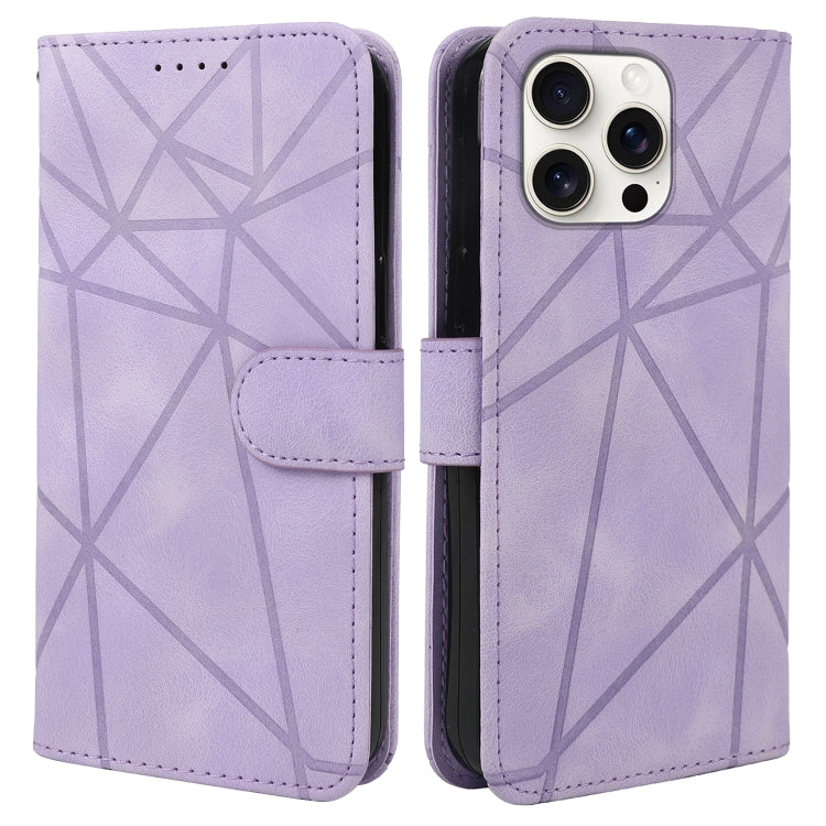 For iPhone 16 Pro Max Skin Feel Geometric Lines Leather Phone Case