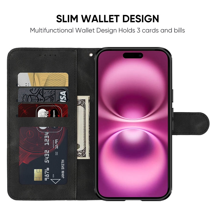 For iPhone 16 Plus Skin Feel Geometric Lines Leather Phone Case