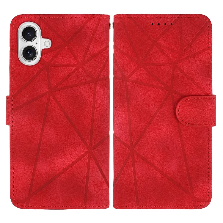For iPhone 16 Plus Skin Feel Geometric Lines Leather Phone Case